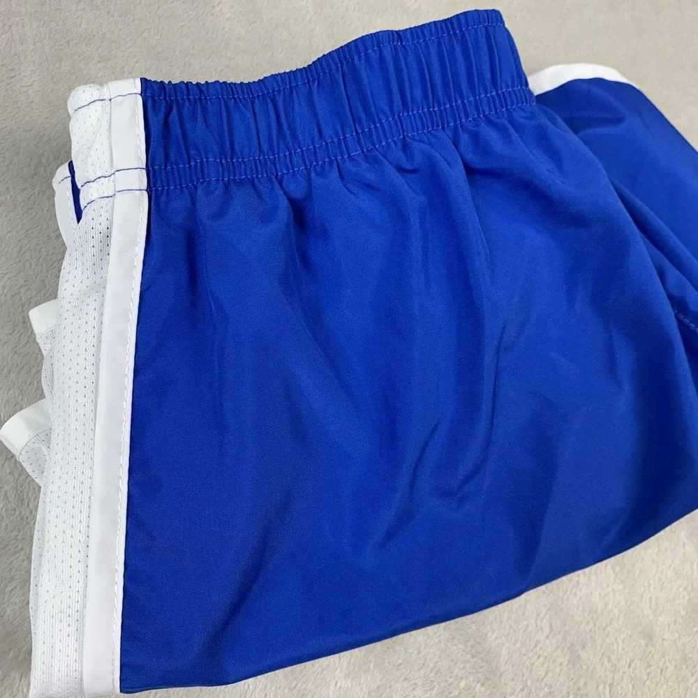 New Nike Dri Fit Shorts Women Small Blue White Lined Running Drawstring 849585